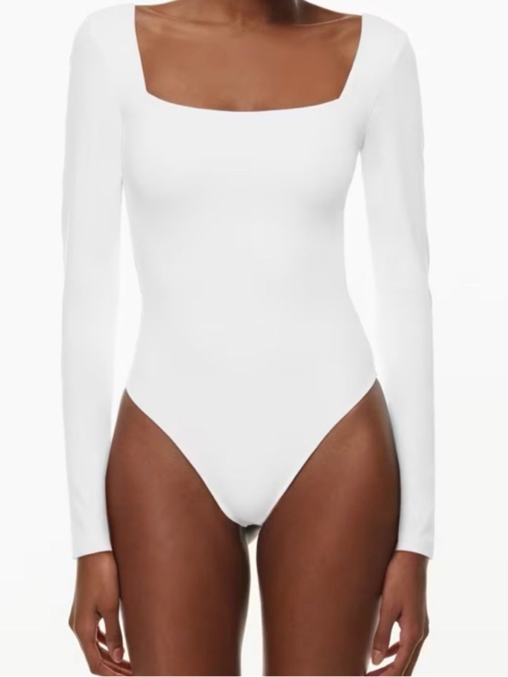 Babaton White Long-Sleeve Square Neck Contour Bodysuit, Size Medium